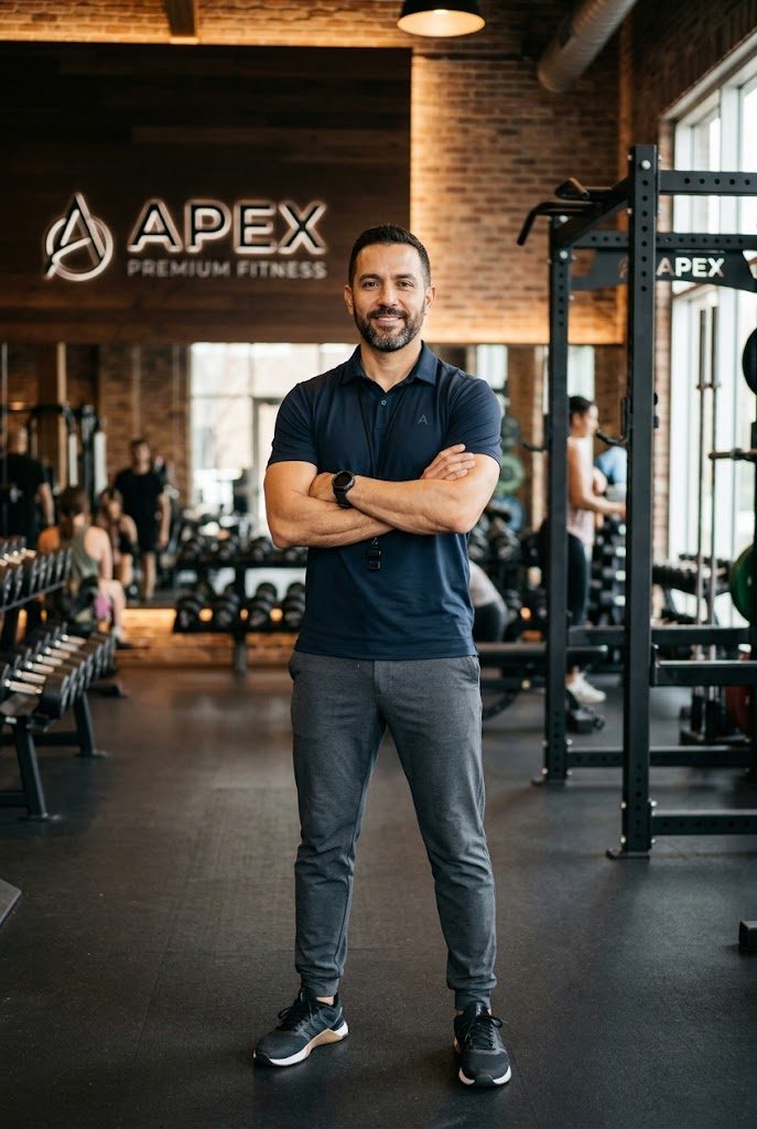 Diego Arriaga, head coach de APEX, de pie con los brazos cruzados en el piso de entrenamiento